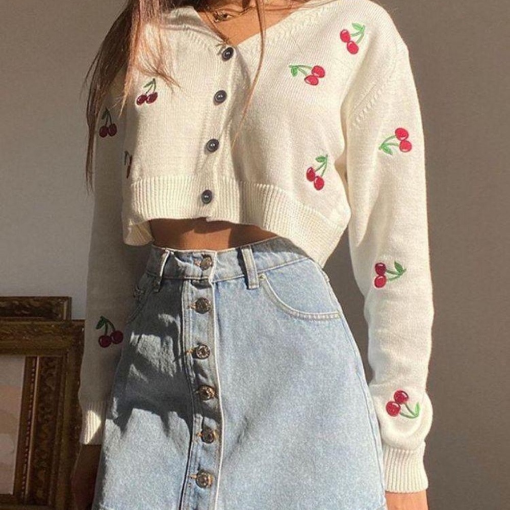 White Cardigan with Cherries NWT